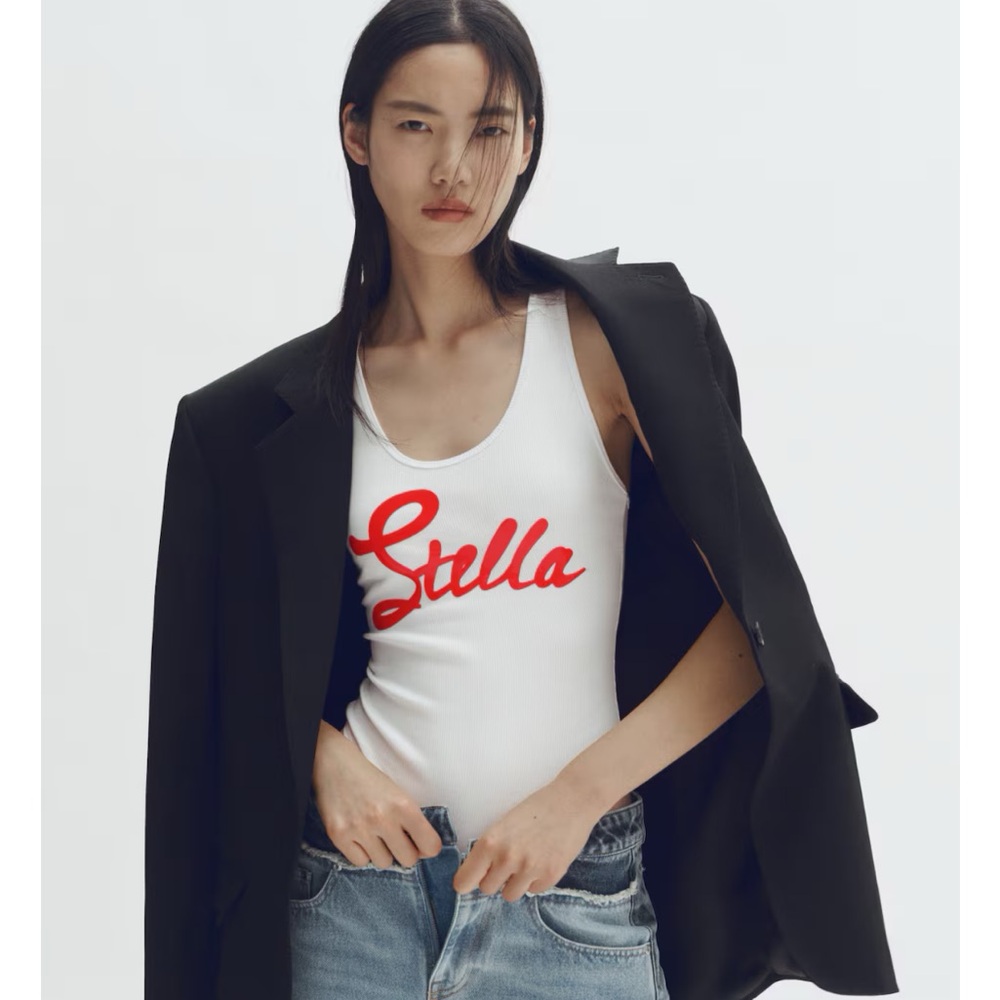 Stella McCartney x H&M White Bodysuit with Red Script Logo